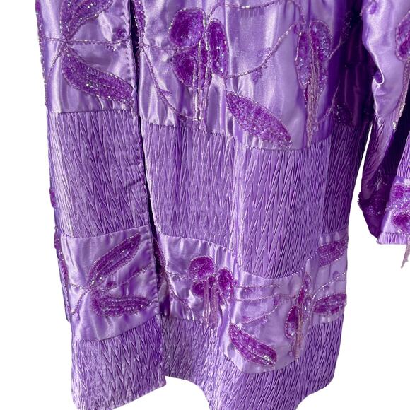 Vintage 90s Roaman’s Purple Satin Sequin Open Jacket Formal Coat Topper Sz 18 - Picture 3 of 10
